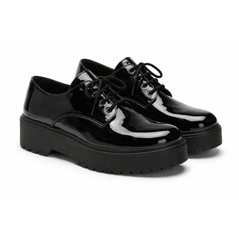 Forever 21 Black‎ Patent Platform Oxford Shoes Lug Sole Chunky Women's 10